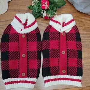 2 Red and Black Checkered Dog Sweaters with Buttons